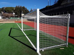 Juego porterías aluminio fútbol 7  90 mm abatibles con arquillos galvanizados en caliente