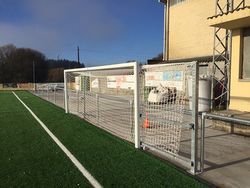 Juego porterías aluminio fútbol 7  120x100 mm abatibles con arquillos galvanizados en caliente