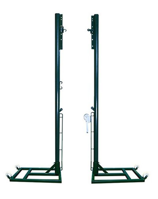 Set of adjustable metal volleyball posts adjustable to tennis